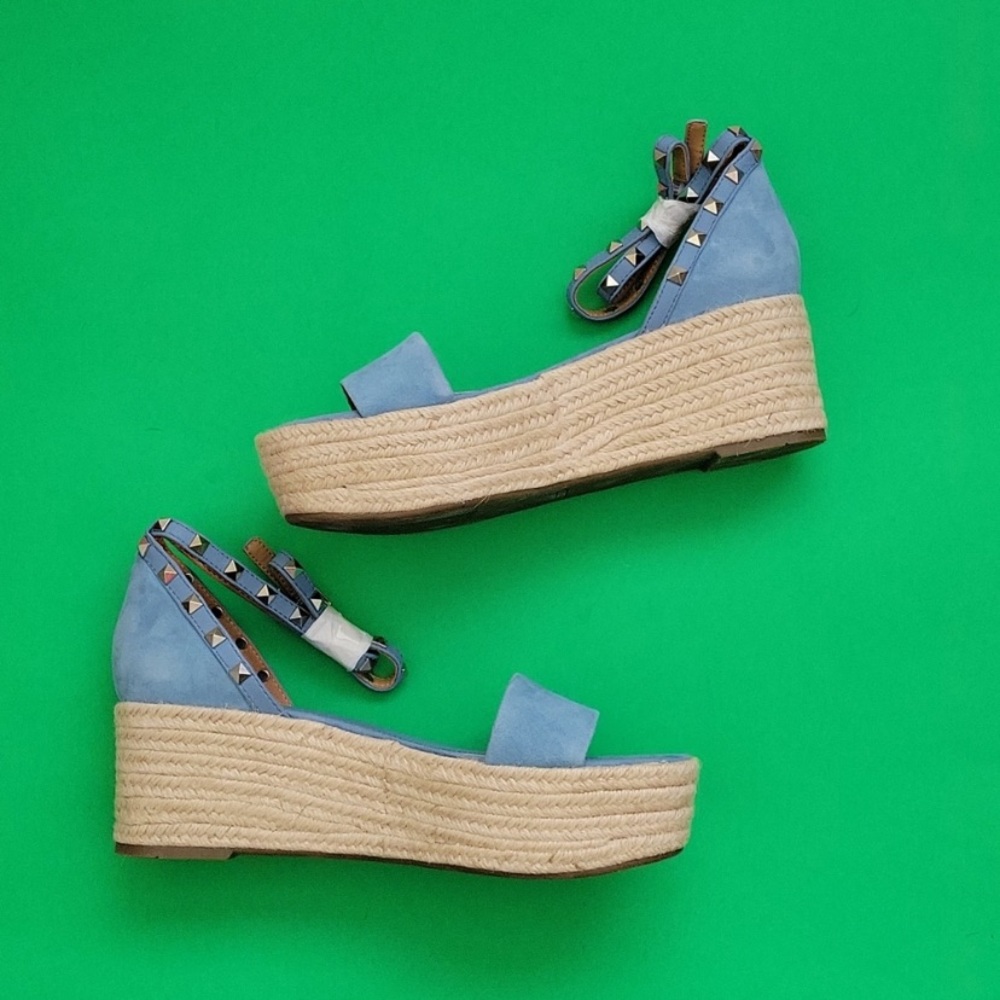 Marc Fisher Blue Studded Wedge Espadrille Sandals